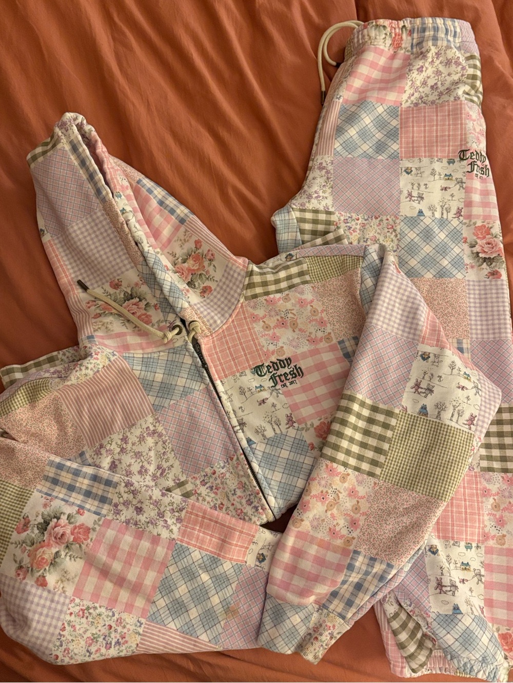 Teddy Fresh Patchwork Pink Hoodie & Jogger Set